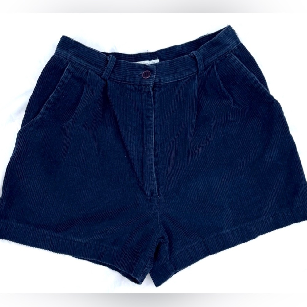 Vintage 80s Corduroy Shorts Mom High Waist Blue Size 26" EUC
